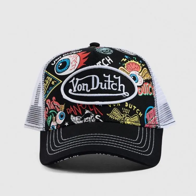 V0nDutch Graffiti Trucker Cap – Premium Embroidered Snapback Mesh Hat with Retro Streetwear Graphic Design for Men & Women
