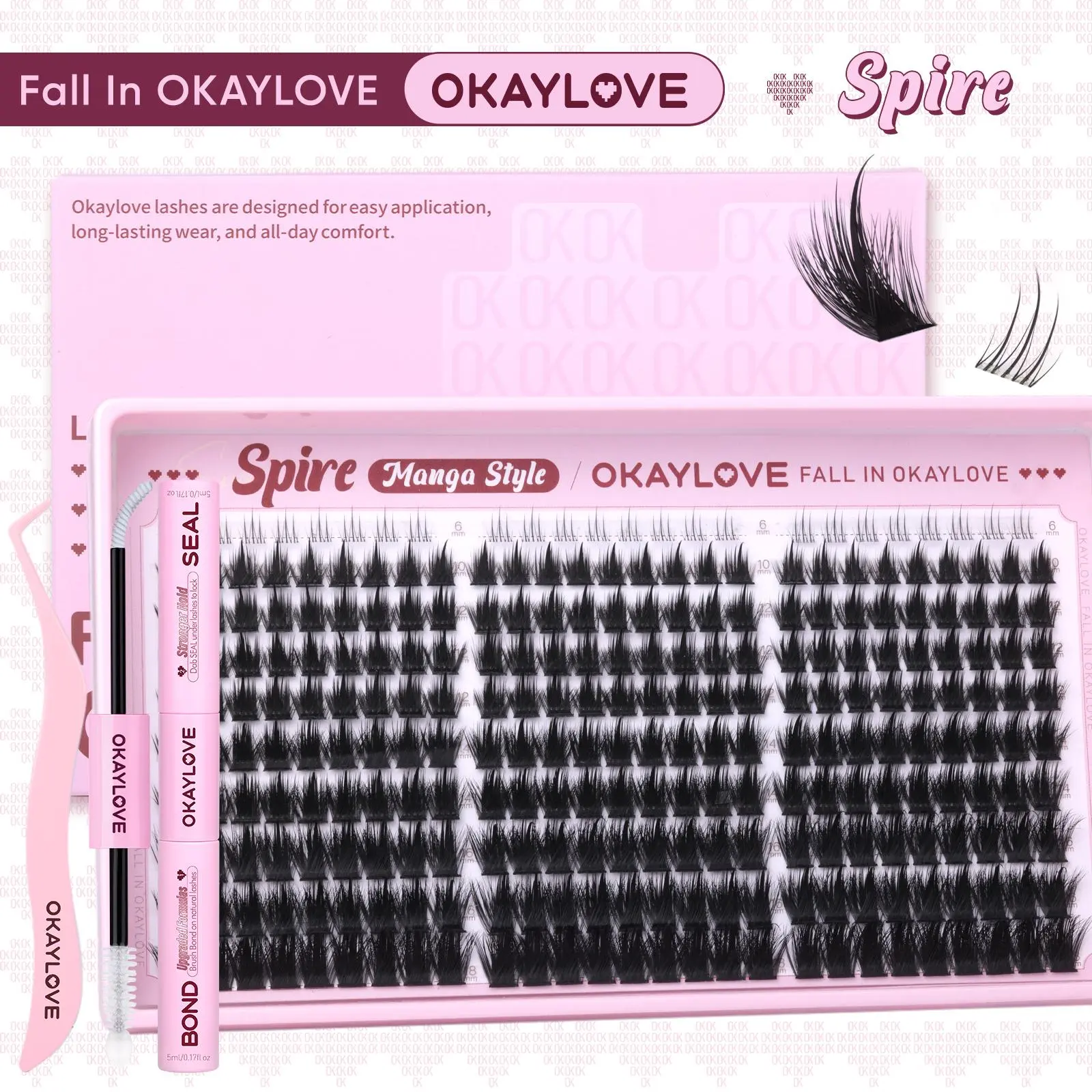 OKAYLOVE Spire Manga Style Lash CLusters Kit | Okaylovelashes Soft Spiky Anime Lashes with Waterproof Long-lasting Lash Bond and Seal and Tweezers for DIY Eyelash at Home Easily, Includes Top & Bottom Lashes   #backtoschool #sohochic