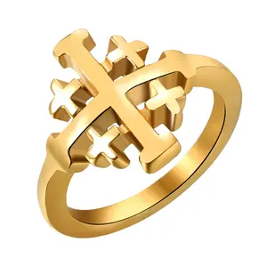 Men's Jerusalem Cross Ring: Cross-shaped Stainless Steel Religious Rings Crusader Symbol Amulet Christian Catholic Faith Jewelry for Baptism summerwins,summerwins