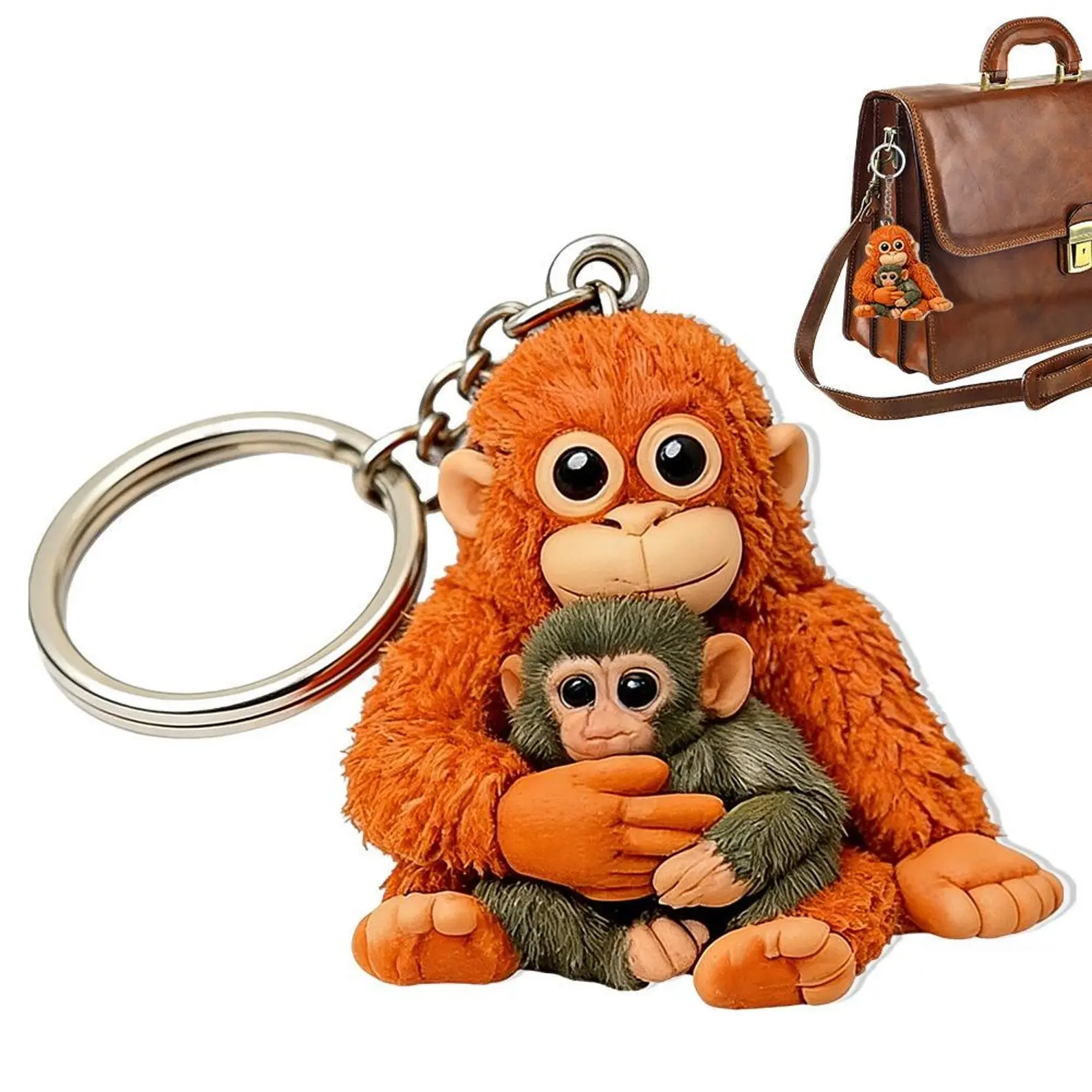 Punch Orangutan Acrylic Keychain, Cute Baby Monkey with Acrylic Toy Gift, Emotional Gift for Animal Lovers, Monkey Punch Wooden Keychain