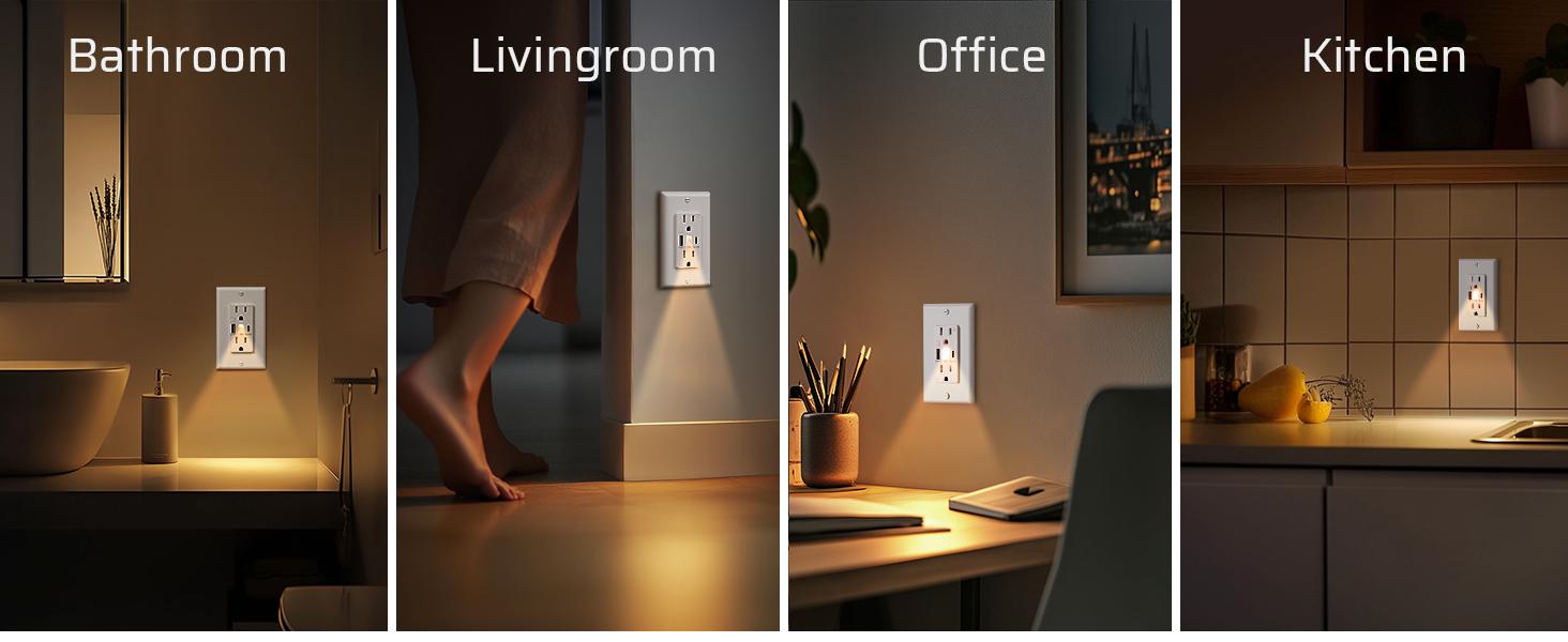 DEWENWILS USB Outlet with LED Night Light, 5V 4.8A Tamper-Resistant Wall Outlets with USB-A & USB-C Ports, Wall Plate for Kitchen, Bathroom, Office, White