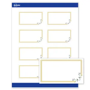 Avery Printable Rectangle Cards, 2" x 3.5", Matte White, Pre-printed Double Gold Border/Florals Design, Sure Feed Technology, Laser & Inkjet Compatible, 160 Total