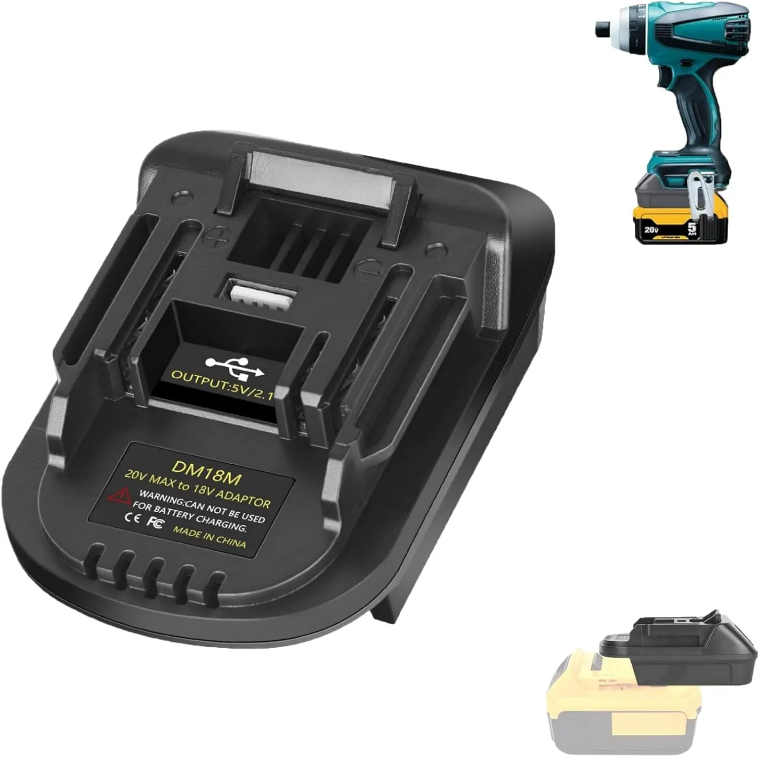 DeWalt to Makita 18V Power Tool Battery Adapter, Power Tool Accessories with Compatibility for DeWalt Batteries to Makita Devices, Specified Input-Output Voltage Details