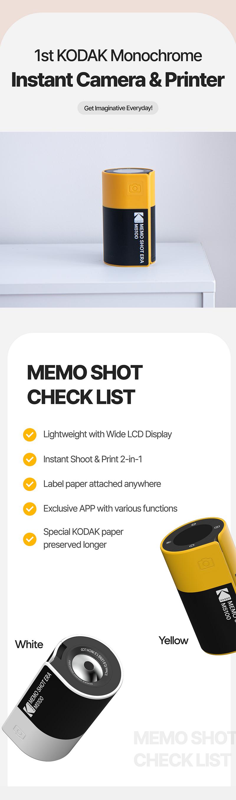 KODAK Memo Shot ERA Label Printer (1.8x2.7inches) bundle (camera with 1 roll + 9 rolls cartridge set) Instant Portable Black and White Sticker Photo Printer