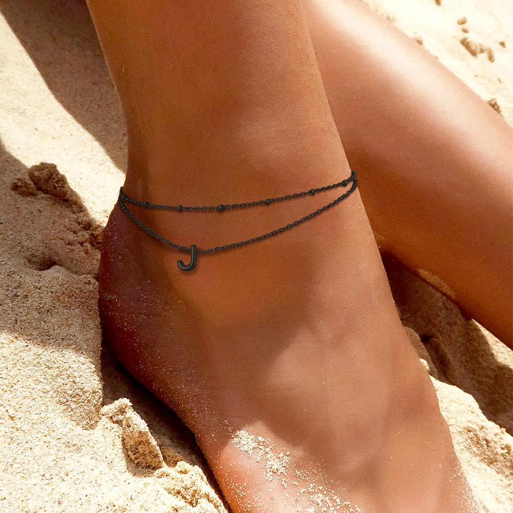 FindChic Initial Anklet Customized Name Engraved Anklet Golden Mariner Chain with 26 A-Z Letters Pendant Summer Beach Footwear Daily Casual No Tarnish Ankle Bracelet Graduation BFF Jewelry Gift for Women Girls Girlfriend