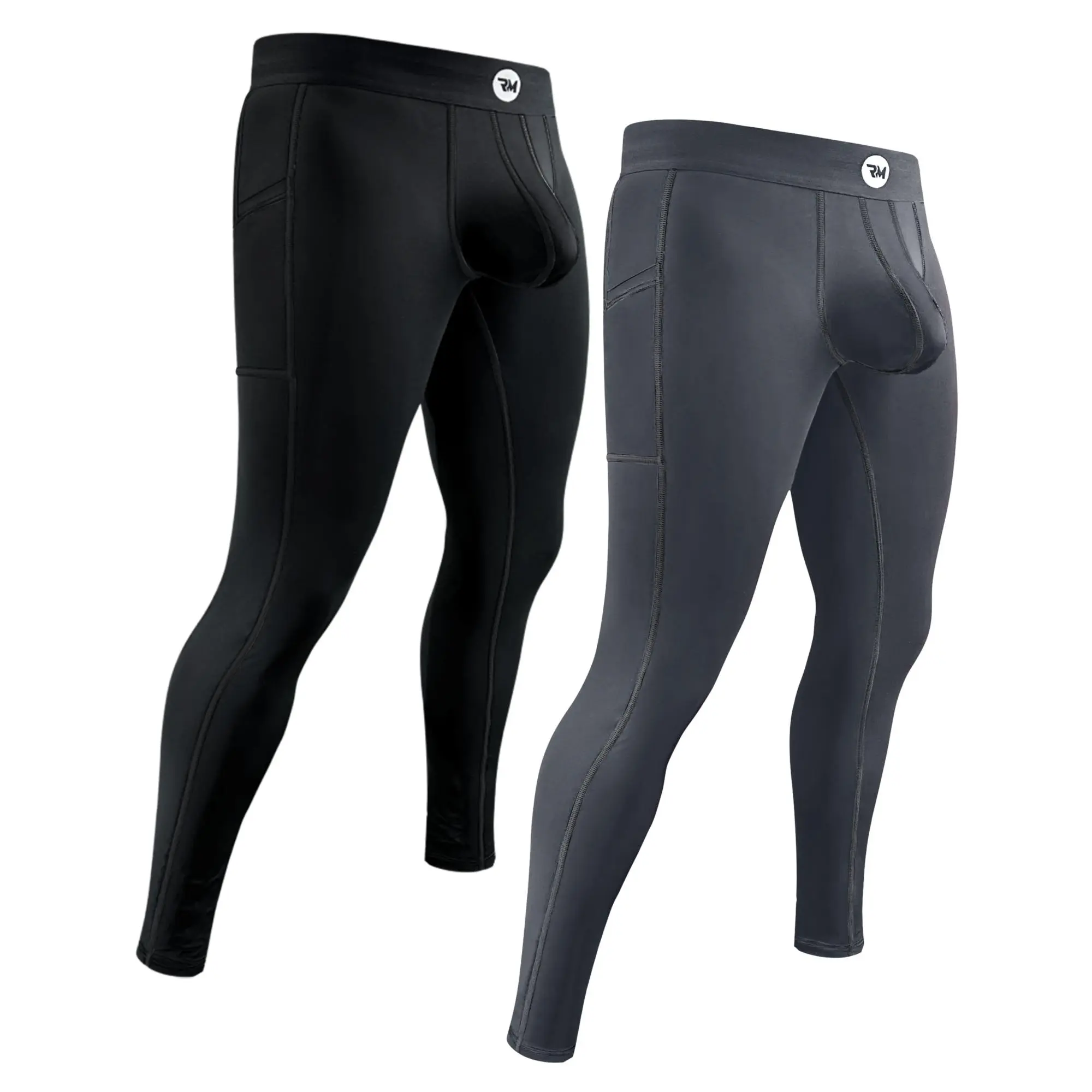 Real Men Nylon Pouch Leggings ABCD Pouch 2 pack Grey/Black Running tights Running leggings thermal long johns base layer long johns Jeggings High Waisted Compression Athletic Stretchable