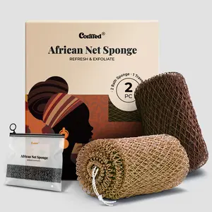 【Valentine's Day Gift】CORATED 2pcs African Net Sponge Exfoliating Bath Loofah for Women & Men 45" Elastic Quick-Dry Portable Body Care Travel Accessory Deep Exfoliation & Customizable Size