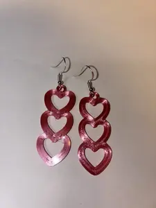 Valentine's Day 3D Printed Earrings - Durable Pink Plastic, Hypoallergenic Hooks, 1 3/4" x 3/4" Size, Lightweight & Comfortable for All-Day Wear