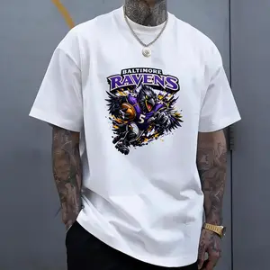 Men's T-Shirt Baltimore Ravens Football Team Logo Comfortable And Versatile 230g  shirt Outdoor Casual Short Sleeve High-Quality Print