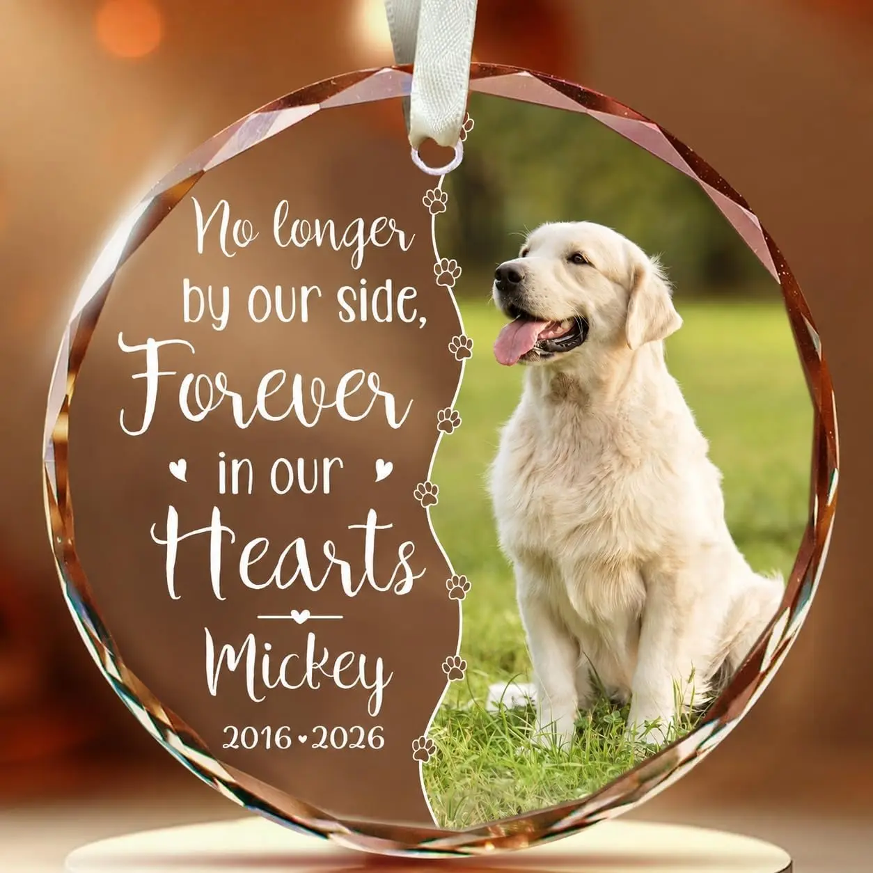 Personalized Pet Memorial Ornament, Custom Dog Photo Name and Years, Forever in Our Hearts Remembrance Gift
