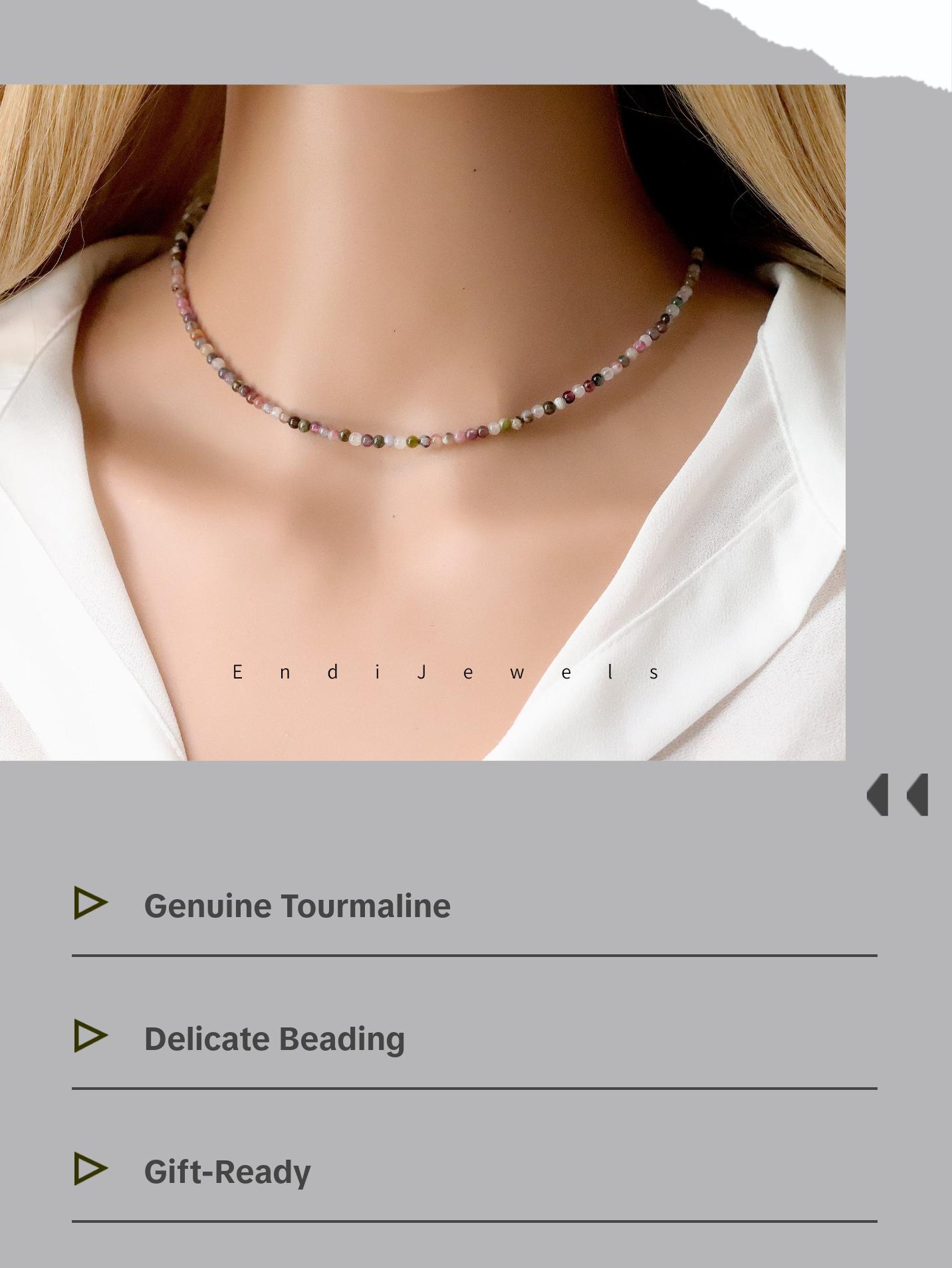 Tourmaline 3mm Round Beaded Choker, Bracelet, Natural Gemstones