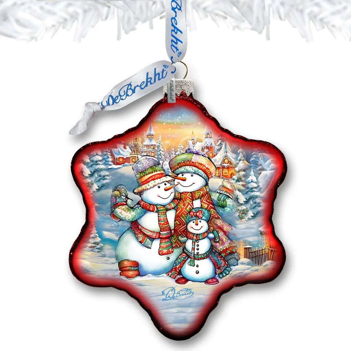 Designocracy 754-046 Cheerful Satin-Mercury Glass Ornament - 4x3.5 in Handpainted Original Art, Snowmen & Snowflake Decorative Christmas Decor, Indoor Festive Home Tree Decoration, 4 X 3.5 In