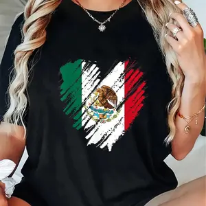 100% Cotton Mexico City Mexican Flag Heart Gift Mexico T-Shirt