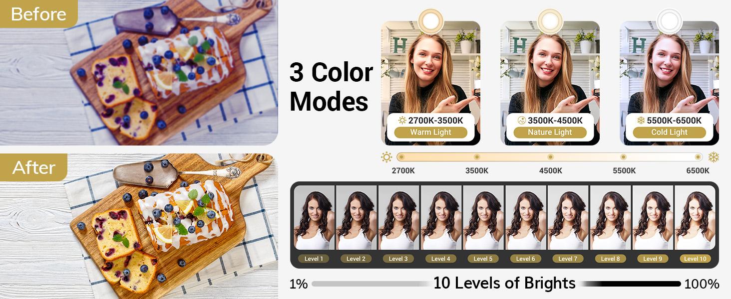 TONOR 10" Overhead Ring Light Kit, Boom Arm & Phone Holder, Adjustable Angle for Recording, Live Stream, Makeup & Nail Art Led Selfie Accessories Selfie Stand