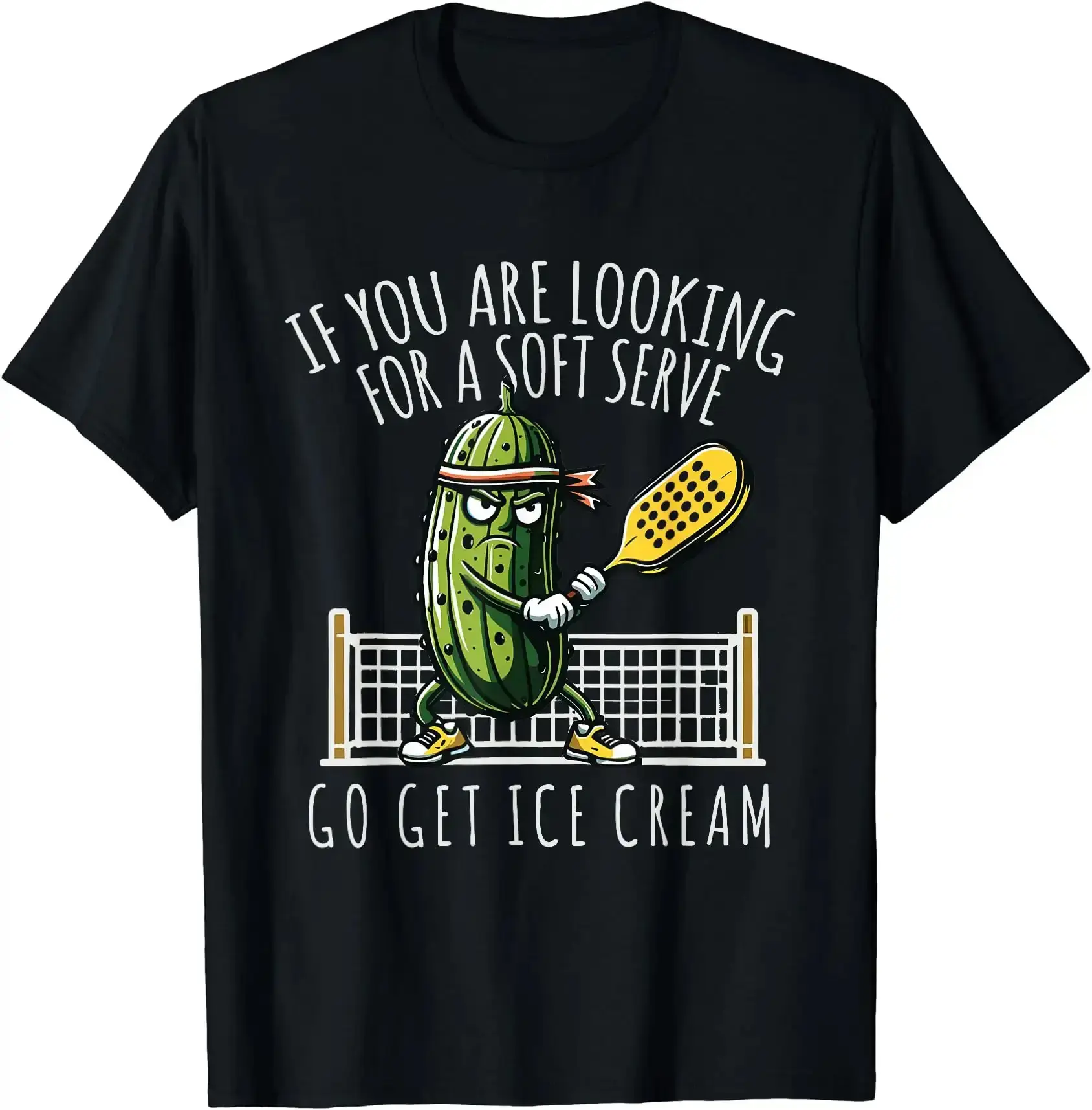 Men's Shortsleeve Funny T Shirt - Humorous Quote Pickleball "Soft Serve" Meme Graphic Print, Breathable Fabric, Casual Relaxed Fit, Crew Neck, Stylish Streetwear Top for Fellow Players, All Seasons Wear