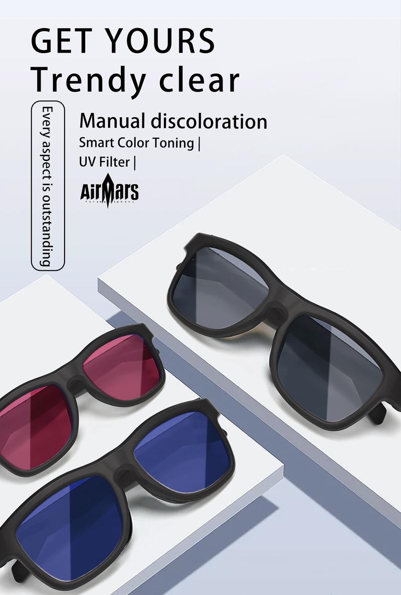 Airmars GV90AI Smart AI Translation Glasses with Bluetooth Headphones, Sliding Dimming & Color Changing Lenses, UV Protection, One-Touch Multi-function Control, Easy-to-Use Wearable