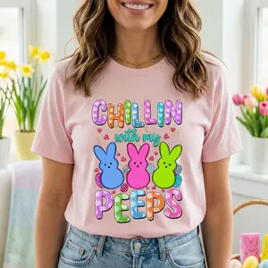 Chilling With My Peeps Easter T-Shirt, Cute Bunny Graphic Tee, Funny Spring Holiday Shirt, Unisex Cotton Easter Day Gift