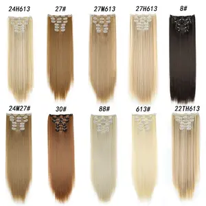 6 Piece Clip In Human Hair Extensions 16 Clips Straight Synthetic  FOR WIG  60cm