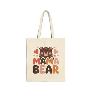 Mama Bear Tote Bag Gift For Mom Tote Bag Mother's Day Tote Bag Cotton Canvas Tote Bag Bear Design Tote Bag Reusable Shopping Tote Bag Mom Appreciation Gift Heart Theme Tote Bag