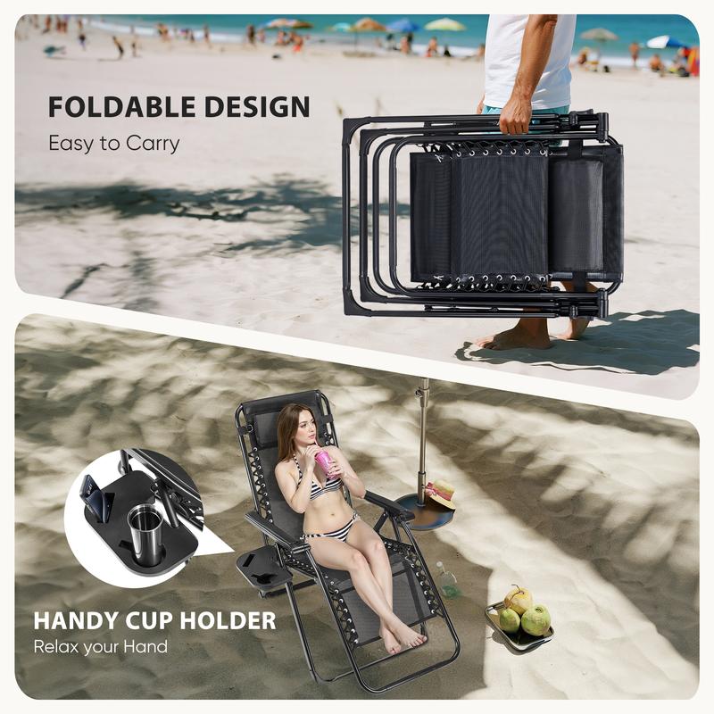 Adjustable Zero Gravity Soft Cushion Recliner, Outdoor Folding Chair, Double Elastic Strap Design, Removable Seat Cushion And Headrest, Suitable For Gardens And Camping.