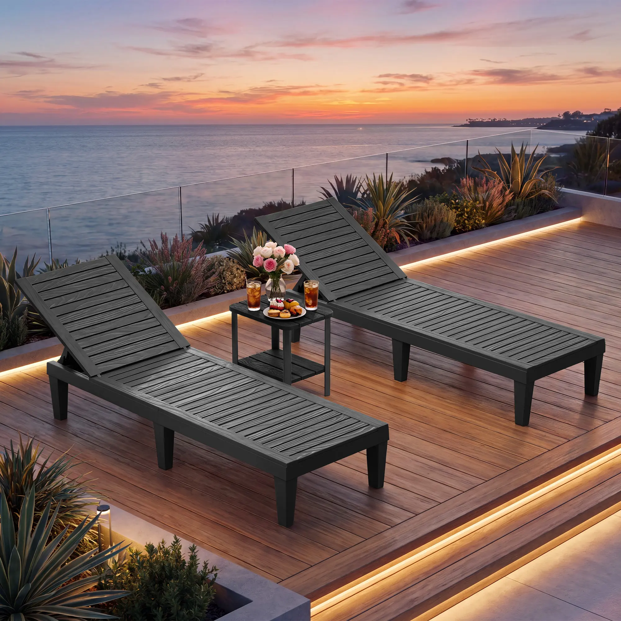 RIWENGO Patio Chaise Lounge  Set of 2 Outdoor Lounge  Adjustable Backrest Chaise Loungers for Outside Poolside Backyard Lawn Deck chair furniture