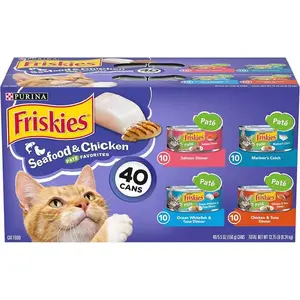 Purina Friskies Pate Wet Cat Food Variety Pack Seafood and Chicken Pate Favorites 40ct VP - (Pack of 40) 5.5 oz. Cans
