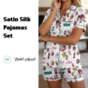 Dr Pepper Satin Silk Pajamas Set - Soft and Seductive Nightwear, Loungewear, Homewear, Ideal Gift For Mom, Gift For Her