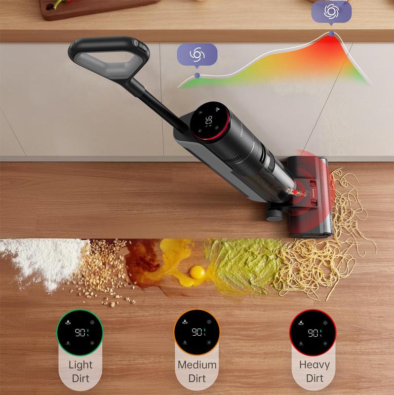 DREAME H12 PRO Wet Dry Vacuum Cleaner, Smart Floor Cleaner Cordless Vacuum and Mop for Hard Floors, One-Step Edge to Edge Cleaning with Hot Air Drying Black