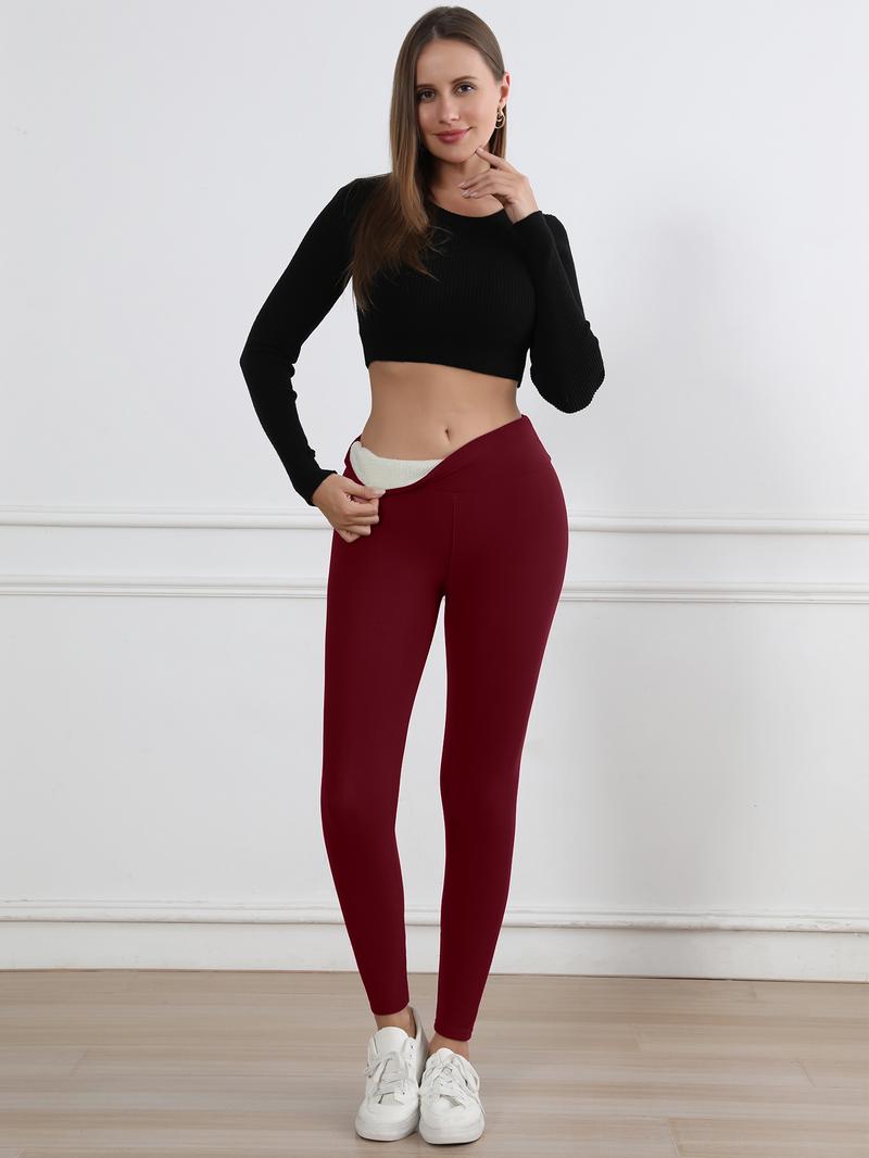 CHRLEISURE 3PCS Winter Warm Fleece Lined Leggings High Waist Women Workout Wear for Yoga Riding Casual Wear in Red Black & Gray