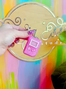 3D Printed Pink Retro Handheld Game Clicker Keychain Cute Fidget Toy Stress Relief Keyring
