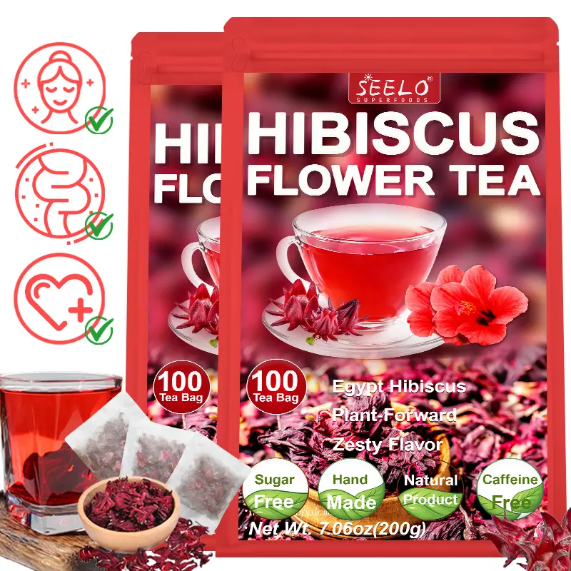 Hibiscus Tea Bags – 100 Bags (200g) – Pure Hibiscus Flower – Caffeine-Free Herbal Tea – Floral Tea Gift for Her