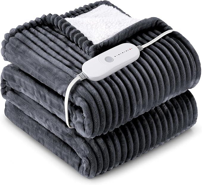 Heating blanket Double-layer comfortable flannel and flannel + lambskin material, fast heating, 3/9 adjustable levels, 2/4/6/10 hours automatic shut-off, overheating protection, winter warm blanket