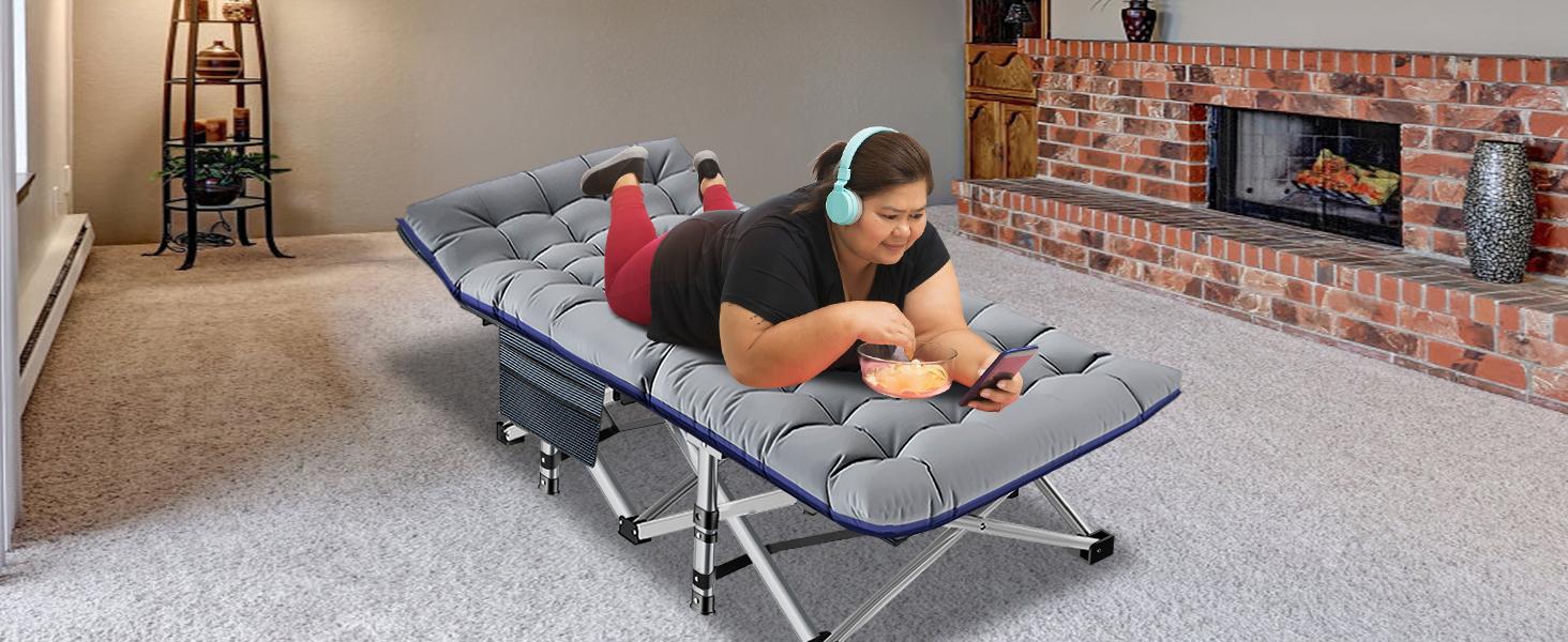 Naudacaa Folding Camping Cot with 2-Sided Mattress – Heavy-Duty, Portable Guest Bed for Camping, Travel, Outdoor & Indoor Use, Supports up to 880 lbs Blue Naudacaa Folding Camping Cot with 2-Sided Mattress – Heavy-Duty, Portable Guest Bed for Camping, Travel, Outdoor & Indoor Use, Supports up to 880 lbs Blue
