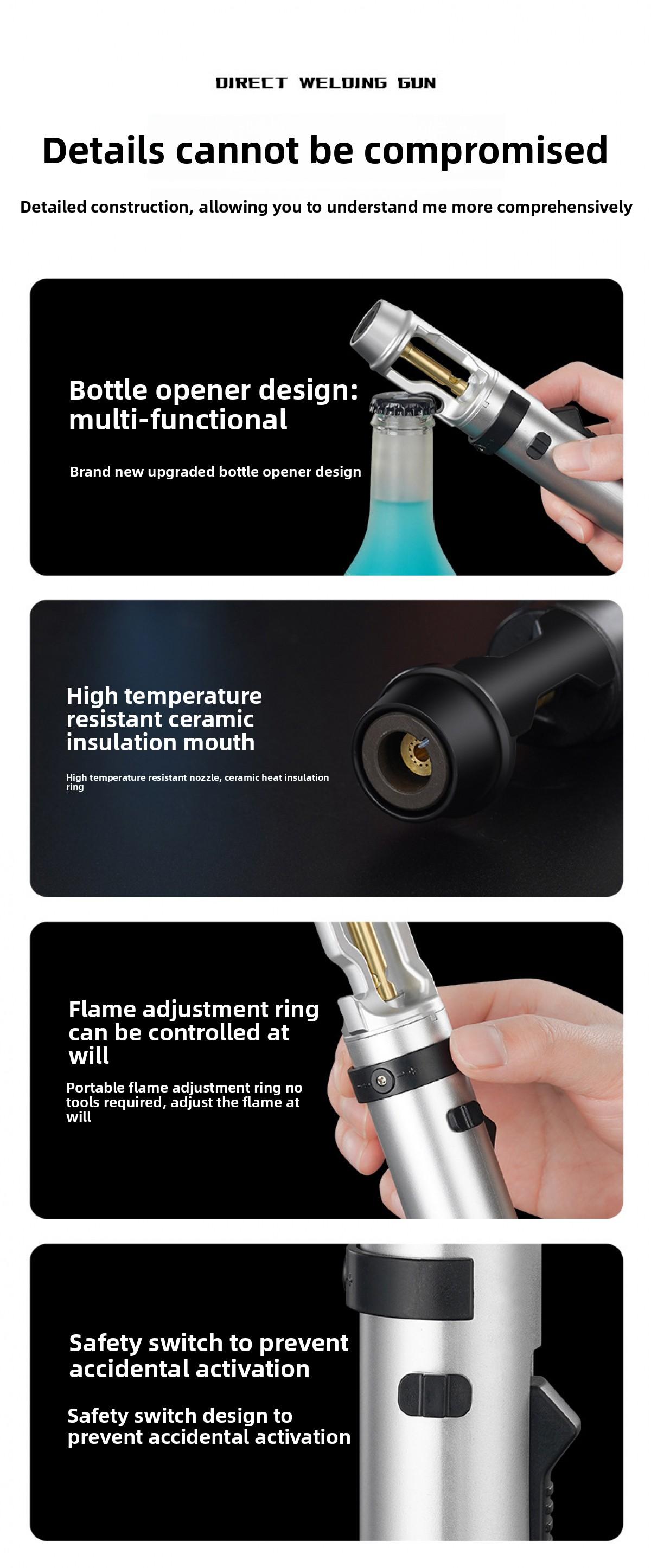 Windproof Lighter, Adjustable Flame Size High Temp Torch Lighter, Durable Zinc Alloy Bottle With Opener, High Temperature 1300 °   C Proof Igniter For Camping Grilling And Emergency Use Torch Lighters Refillable (No Fuel)