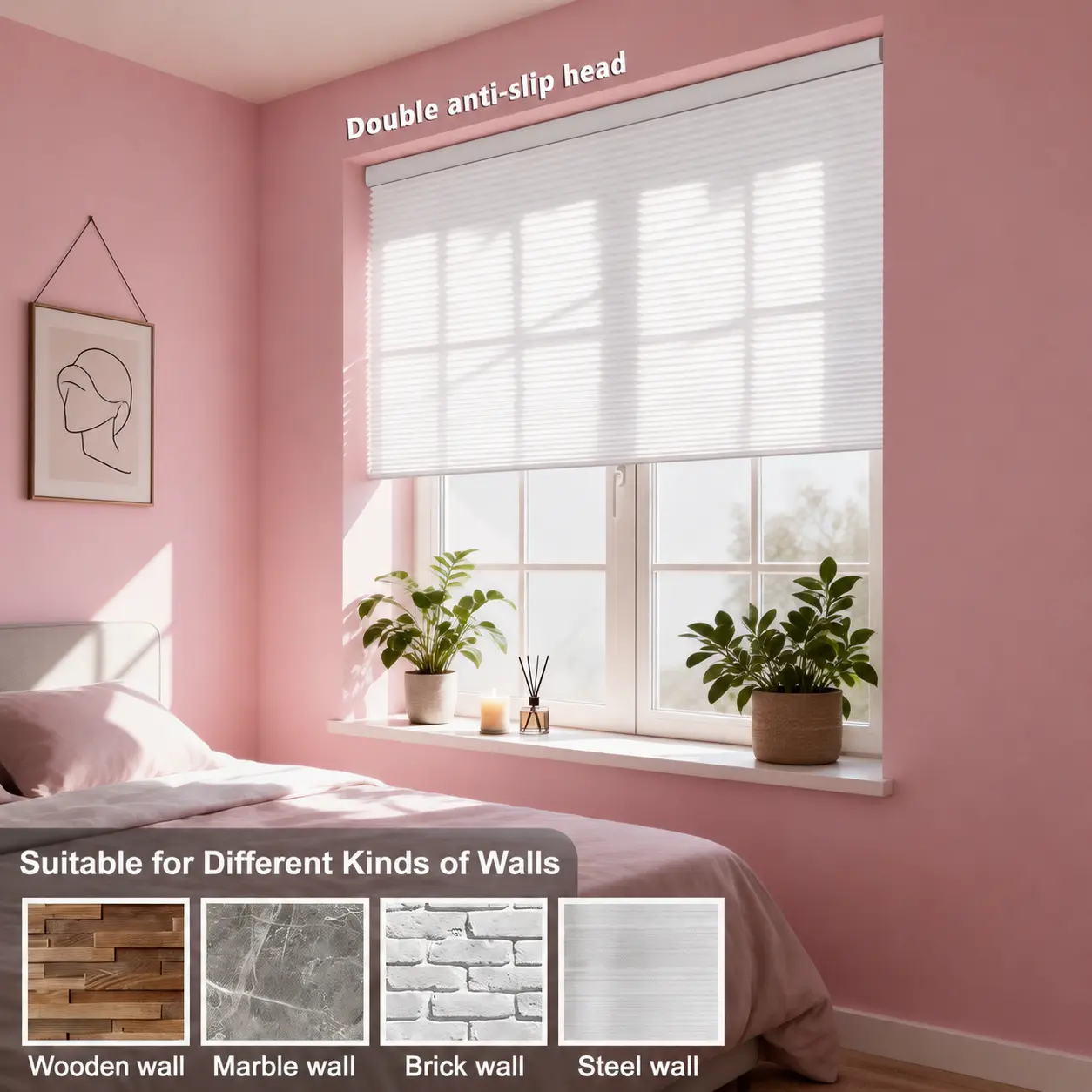Cordless Honeycomb Blinds, No-Drill Light Filtering Cellular Shades, Tool-Free Inside Mount Privacy Shades, Thermal Insulated Curtain for Home Office, White