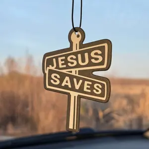 Jesus Save Street Sign Air Freshener Dark Ice Scent Black and Grey