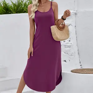 Women's Midi Dress Spaghetti Strap Side Slit with Pockets Casual Dress Vacation Essential Springfresh