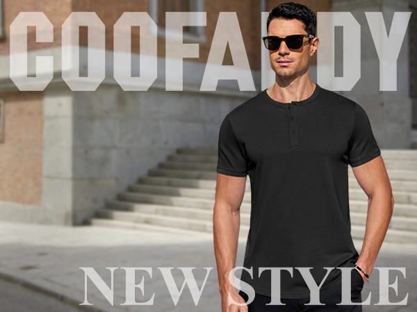 COOFANDY Men's Casual Henley T-Shirts Summer Short Sleeve Cotton Shirts Basic Button Tee Tops