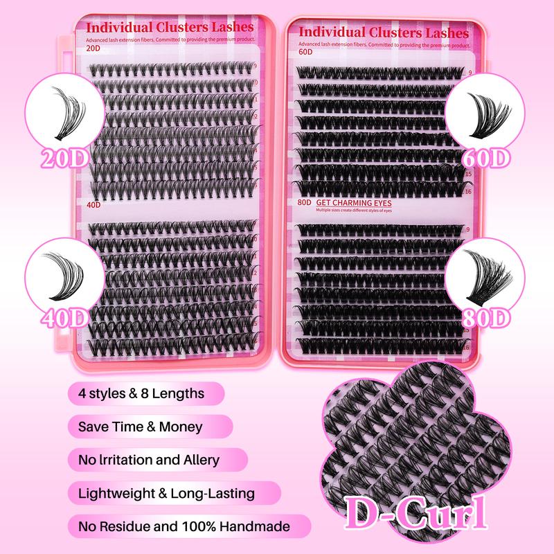 640PCS 20D40D60D80D Individual False Cluster Book Kit High Capacity Individual Lashes 9-16mm Mixed D Curl Natural Look Wispy Soft And Comfortable False Eyelashes Long-Lasting Individual Lashes Kit With Lash Bond&Seal And Tweezers And Lash Brush