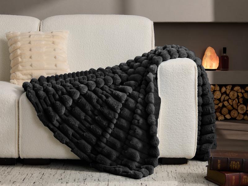 BEDELITE Faux Fur Throw Blanket for Couch -Super Soft & Warm Plush Striped Blanket for Sofa and Room Decor, Luxury Cozy Plush Fluffy Winter Blanket Gifts for Women Men Mom Dad Valentine's Day gift