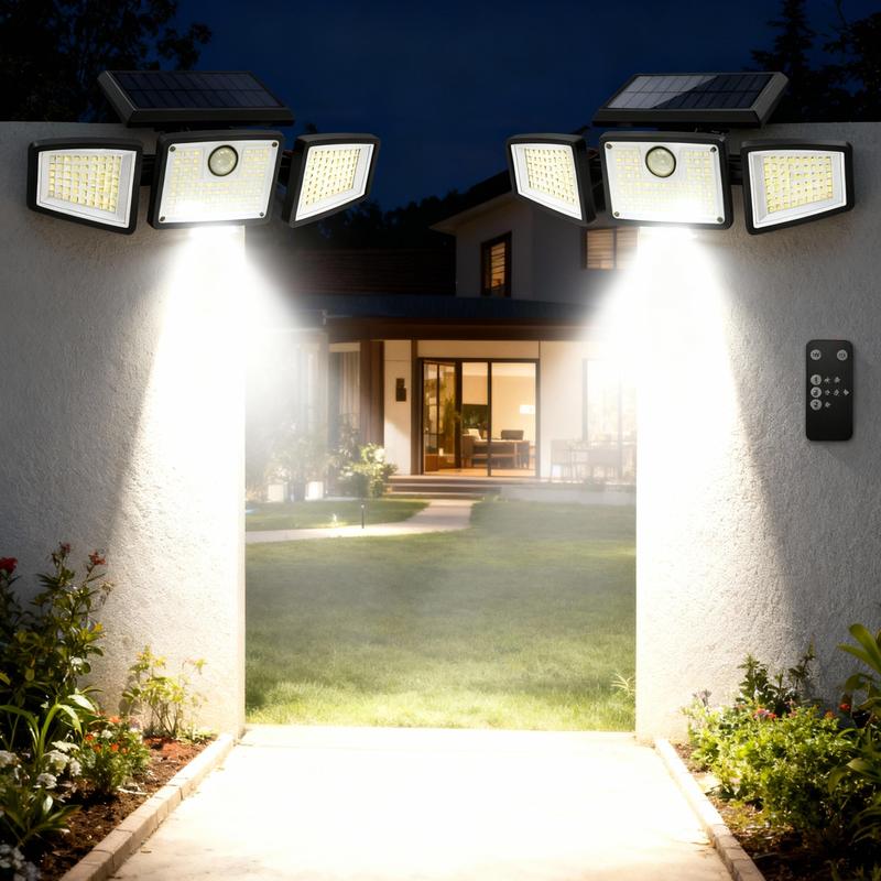 2 Pack Wireless Solar Motion Sensor Lights, IP65 Waterproof Outdoor Security Lights with Dusk to Dawn Mode for Patio Garage Fence
