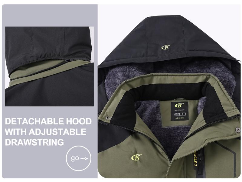 Men's Mountain Ski Jacket Waterproof Fleece Liner Snow Coat Warm Winter Windproof Hooded Raincoat