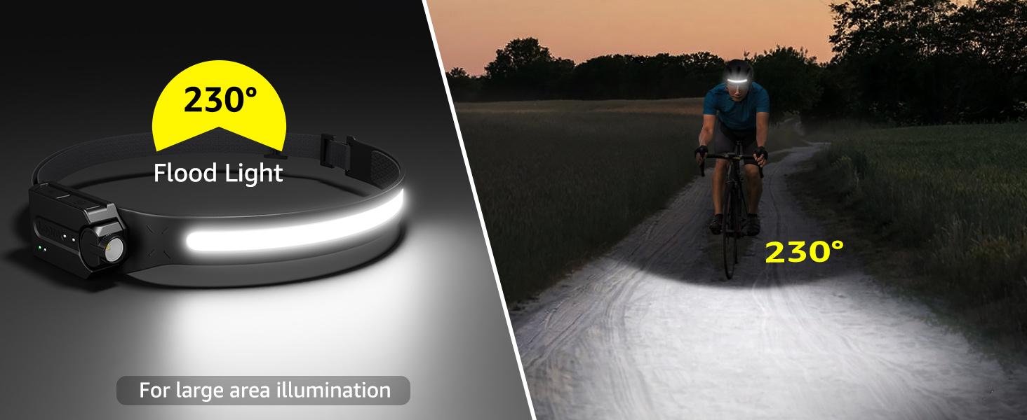 Lepro Headlamp - Super Bright LED Head Lamp Rechargeable with 230°Wide Beam, Adjustable Spotlight, Motion Sensor, 5 Modes, Waterproof Lightweight Headlight Flashlight for Camping Running