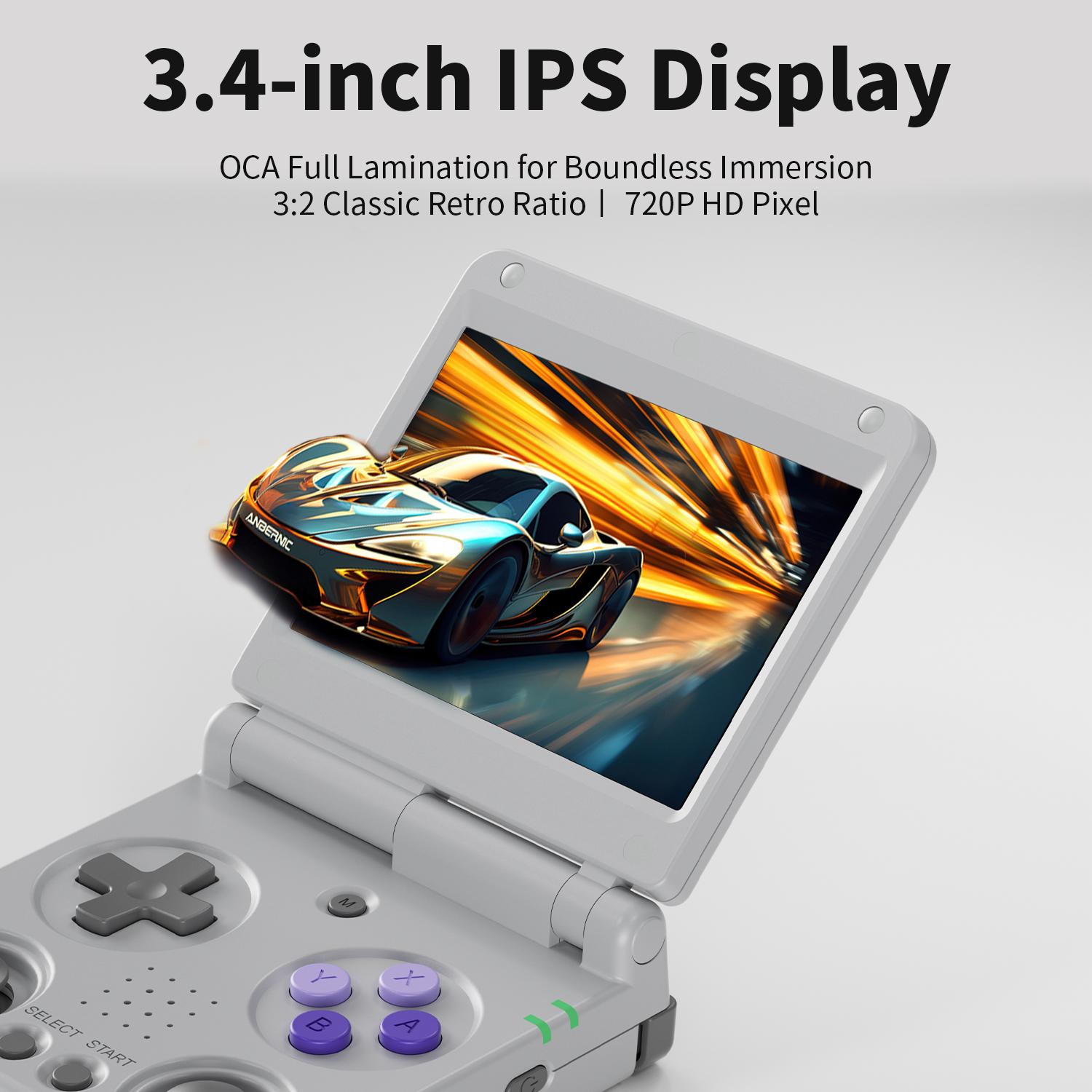 ANBERNIC RG 34XXSP Handheld Game Console 3.4-inch RG34XXSP Foldable Handheld Console Linux 64-bit System With Double Joystick Battery 3300mAH Children's Holiday Gifts Box Mini Digital Portable