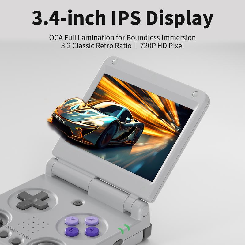 ANBERNIC RG 34XXSP Handheld Game Console 3.4-inch RG34XXSP Foldable Handheld Console Linux 64-bit System With Double Joystick Battery 3300mAH Children's Holiday Gifts Box Mini Digital Portable
