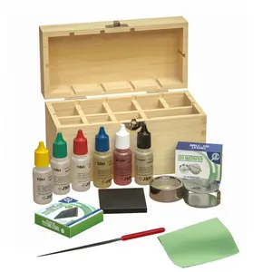 Gold, Silver, & Platinum Testing Kit 10K-24K Acids Magnifier Cloth & Bamboo Storage Box JSP & GTE