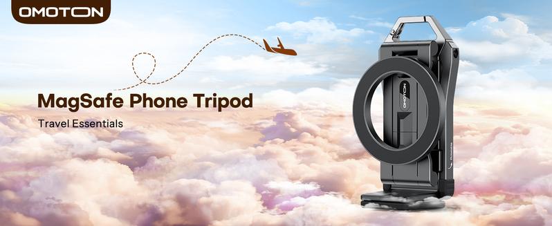 OMOTON Magnetic Phone Tripod Stand - Foldable Travel Mount with 360 Rotating Shaft Adjustable Ring Grip Selfie Stick Clamping Mount & Hook for Desk Airplane Luggage Outdoor Use Smartphone Cellphone [Holiday Haul]
