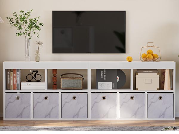 Pinmoco 5-Cube Reversible Open LED Storage Organizer with Three Marbled Fabric Drawers