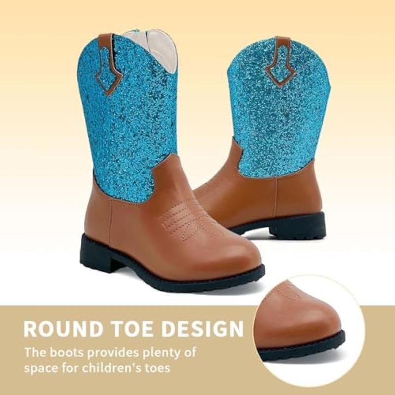 Kids Cowboy Boots for Boys Girls, Western Boots Embroidered Faux Leather Cowgirl Wide Width Ankle Boot Round Toe Mid Calf Riding Shoes for Little Big Kid