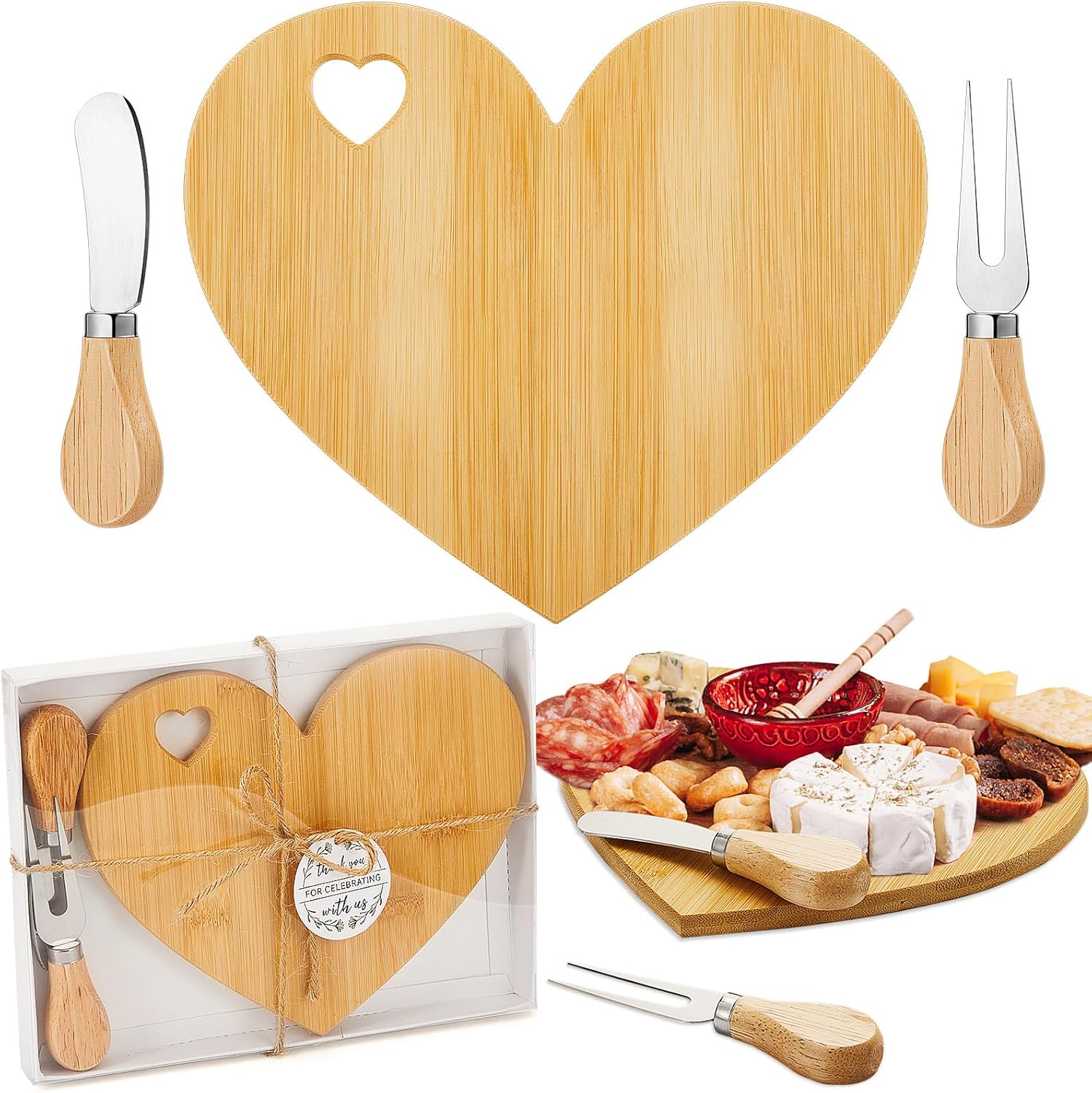 1/2 Set Valentine Mini Charcuterie Board Baby Shower Prize Heart Shaped Cutting Board with Knife Fork Thank You Gift for Couple Teacher Guest,Wedding Party Bridal Shower Favors Supplied,Anniversary Birthday Holiday Gifts